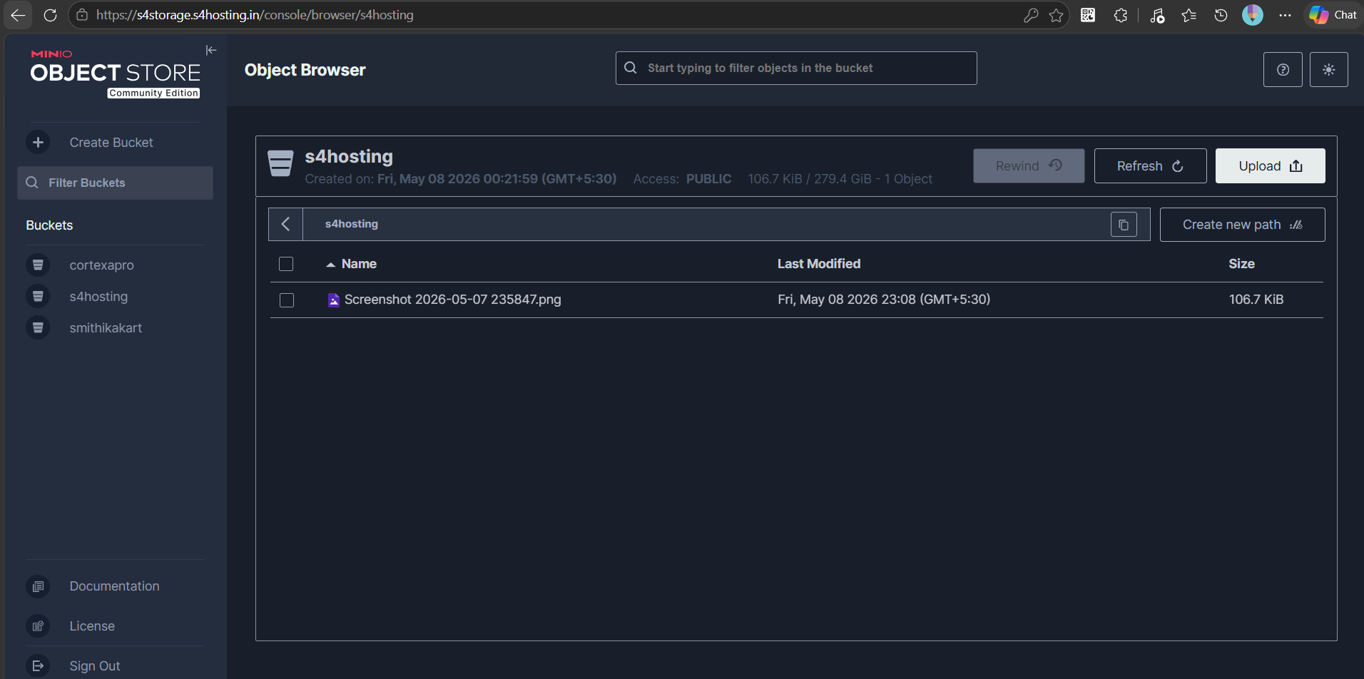 S4hosting MinIO Console